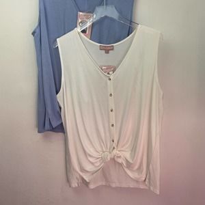 Set of 2 Brushed Blue White Tie Front Sleeveless Tank Top — Women's Size XXL NWT